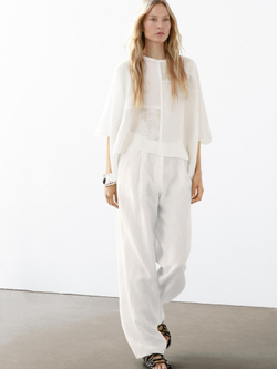 Massimo Dutti Брюки из 100% льна с тремя защипами, белый