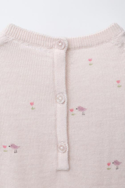 ZARA ДЛИННЫЙ КОМБИНЕЗОН С ПРИНТОМ ПТИЧЕК, 100% ШЕРСТЬ МЕРИНОСА, ЦВЕТ РОЗОВОГО ДЕРЕВА