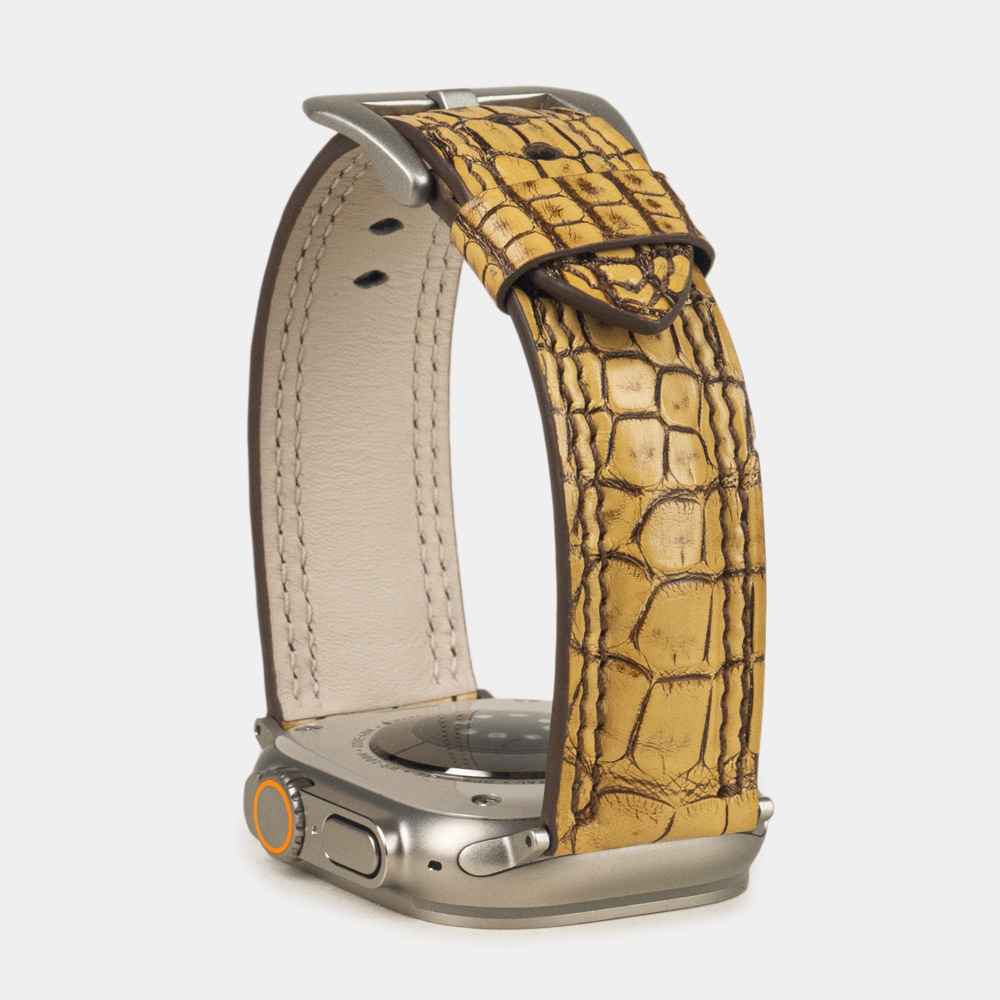 Ремешок для Apple Watch Ultra 49mm из кожи аллигатора, бежевого цвета винтаж