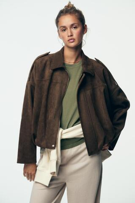 ZARA БОМБЕР ПОД ЗАМШУ, ТЕМНО-КОРИЧНЕВЫЙ