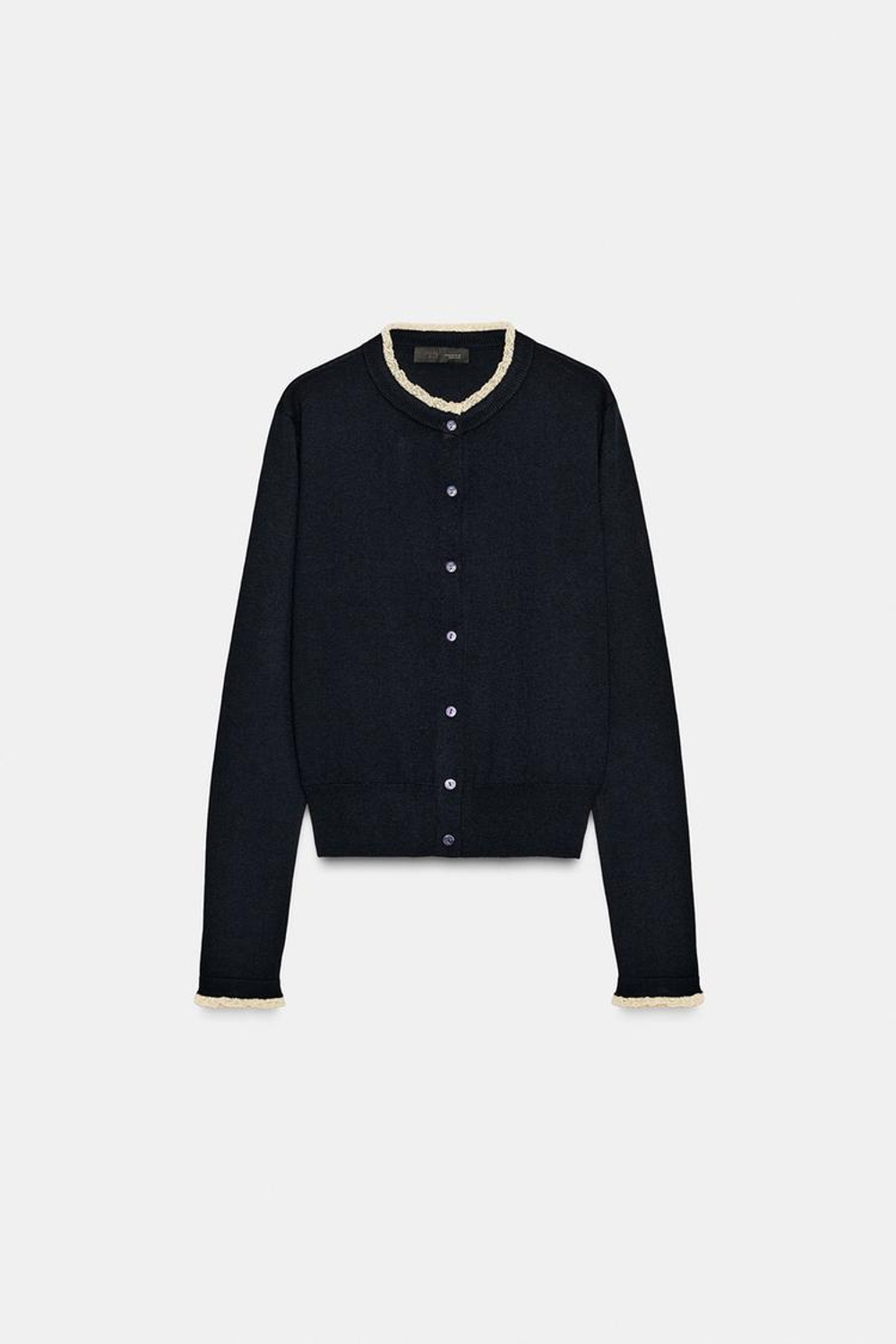 ZARА КАРДИГАН С КОМБИНИРОВАННОЙ КРУЖЕВНОЙ ОТДЕЛКОЙ, МОРСКОЙ СИНИЙ