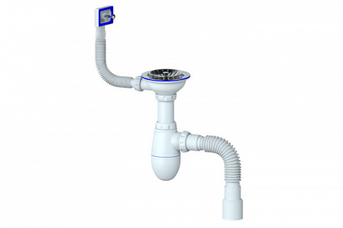 Сифон UNICORN для мойки, выпуск 1 1/2 (Ø40), прямоуг. перелив, чашка нерж. Ø115,ручка-пластик B425P