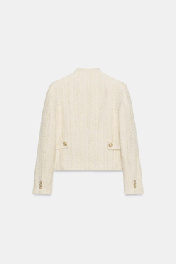 ZARA БЛЕЙЗЕР ИЗ РЕЛЬЕФНОЙ ТКАНИ С МЕТАЛЛИЗИРОВАННОЙ НИТЬЮ, ЭКРЮ