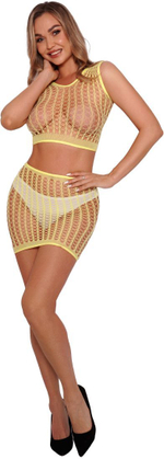 Яркий сетчатый комплект: топ и юбка (Размер: S-M-L) (Цвет: желтый)