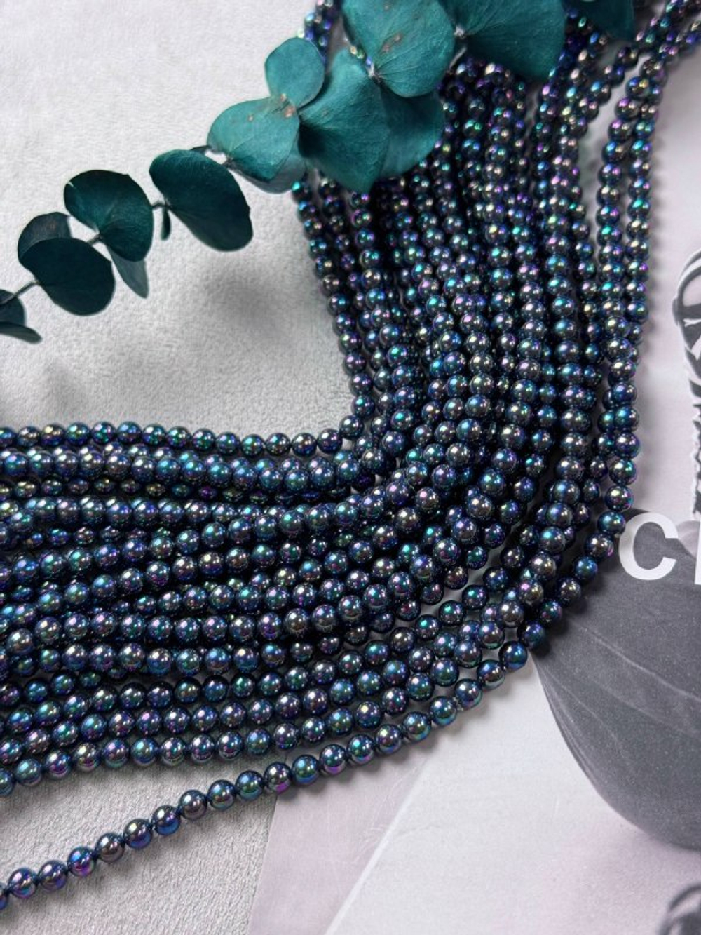 Жемчуг Premium "Синий металлик" 4 мм, нить 40 см