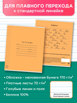 Набор тетрадей ТЕТРАДКИН, широкая линия с доп. пунктирной линией 3 мм , 12 л,цвет - оранжевый, 10 шт