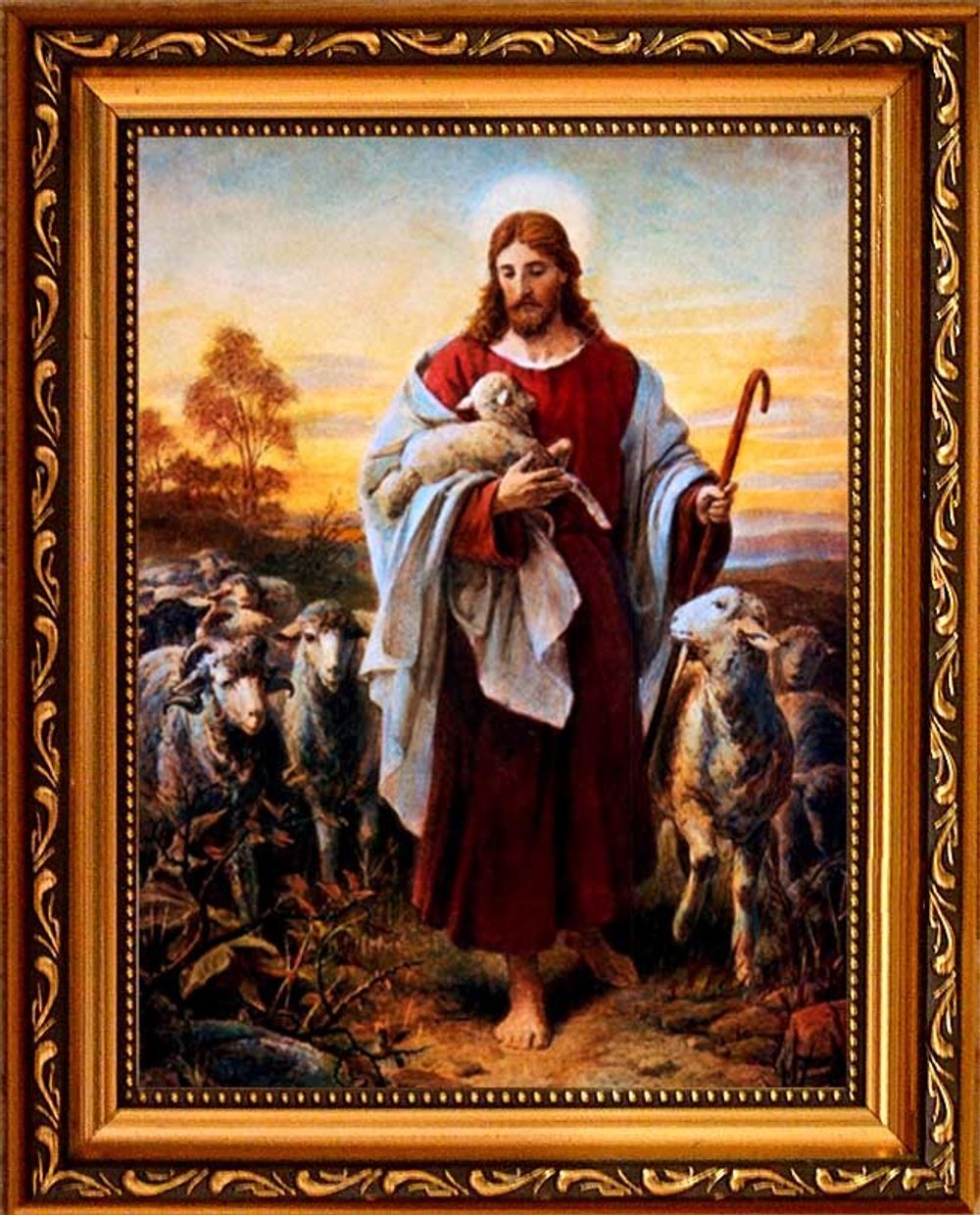 Добрый Пастырь. Икона Иисуса Христа на холсте.