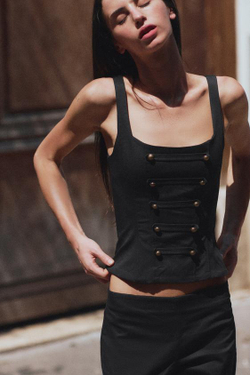 ZARA ТОП-КОРСЕТ НА ПУГОВИЦАХ, ЧЕРНЫЙ