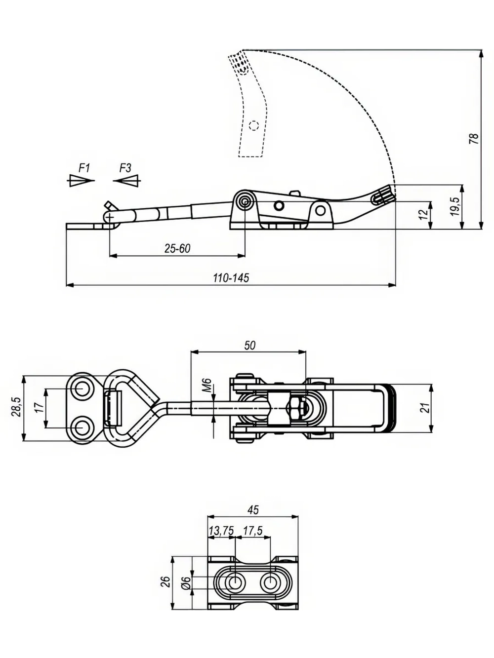 Натяжная защелка KUKAMET, усилие 175 кг 361-2-K