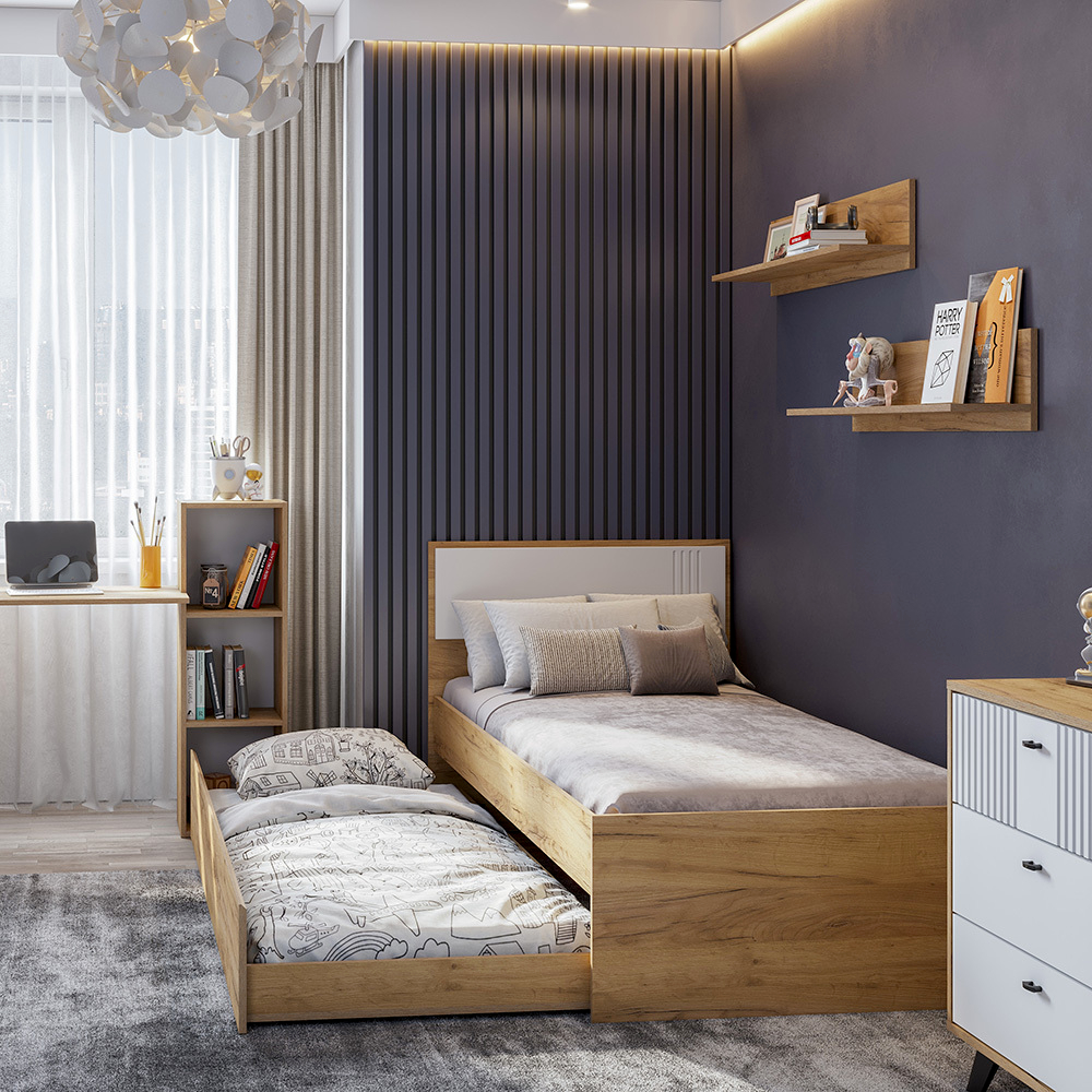 Кровать 90х200 с ламелями и выкатным ящиком Милан