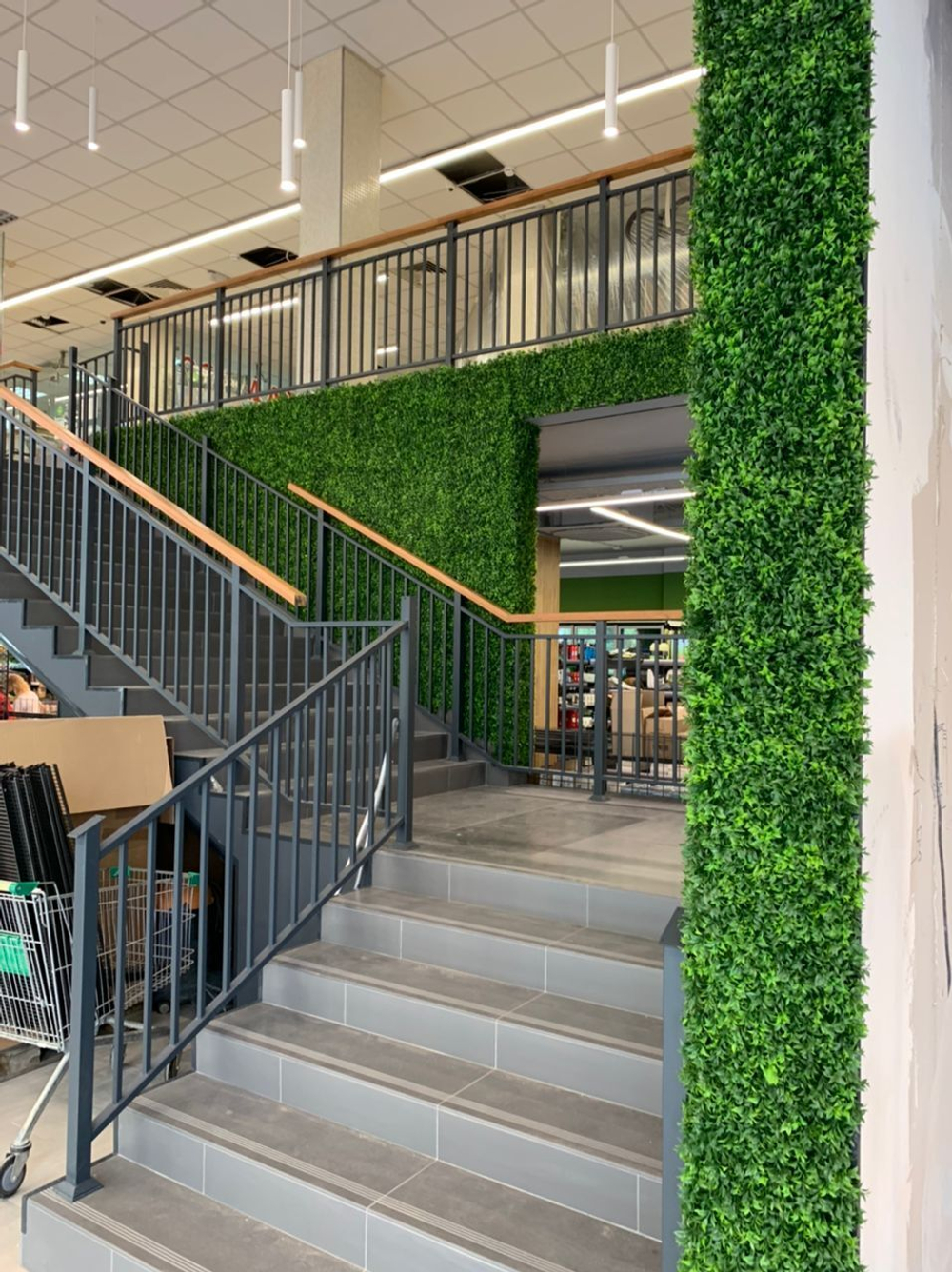 Вертикальное озеленение панелями из искусственной зелени в супермаркете "Табрис"