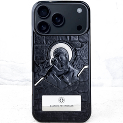 Премиум чехол для iPhone из натуральной кожи Euphoria HM Premium аксессуар из Православной коллекции с изображением Пресвятой Богородицы
