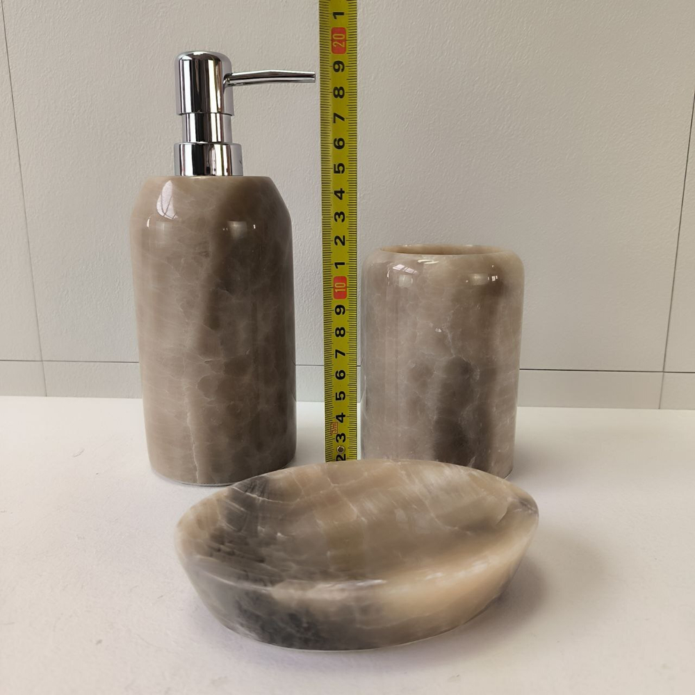 Набор из оникса 3 предм Grey NO-63263  дозатор, стаканчик, мыльница 151