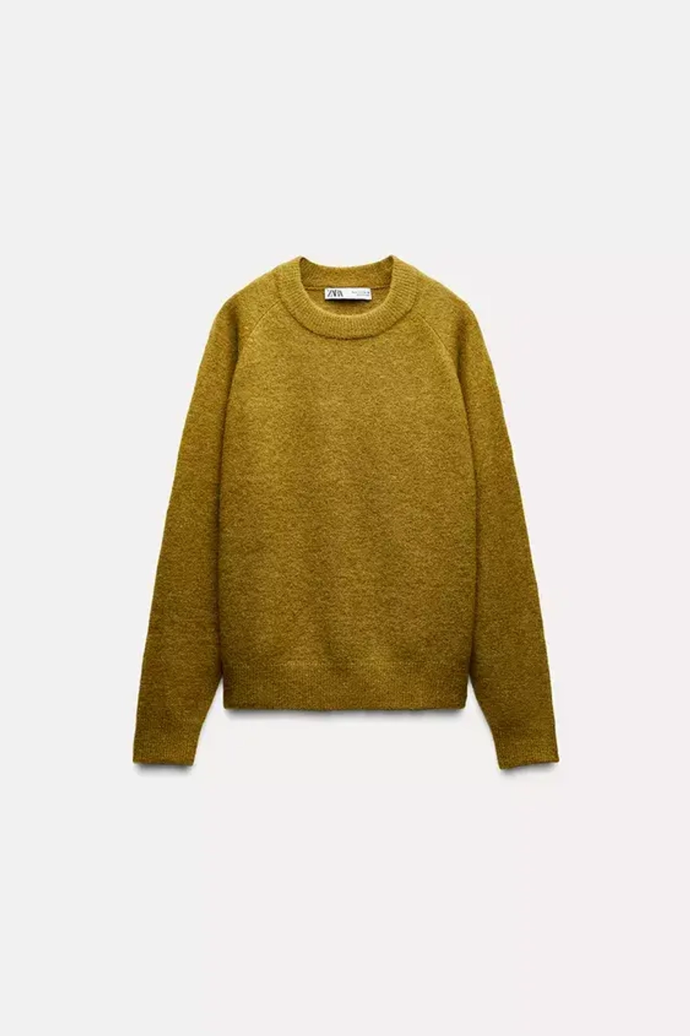 ZARA ОДНОТОННЫЙ СВИТЕР ИЗ ШЕРСТИ И АЛЬПАКИ, МЯГКИЙ ЗЕЛЕНЫЙ