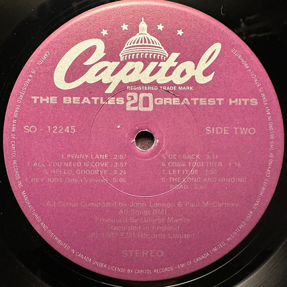 The Beatles - 20 Greatest Hits (Канада 1982г.)