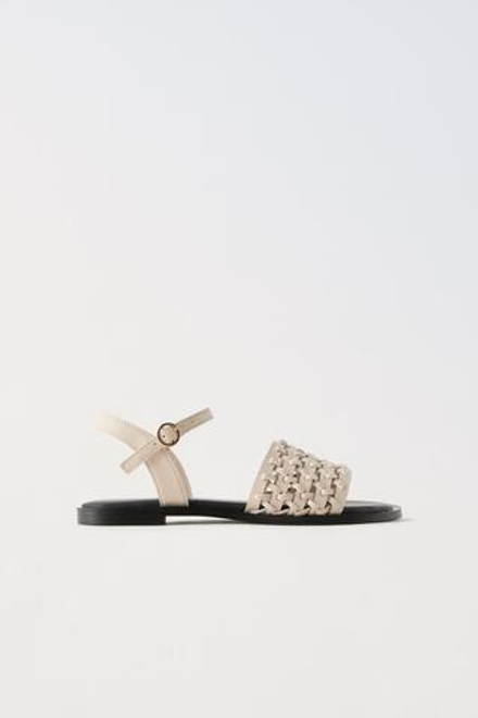 ZARA БОСОНОЖКИ С РЕМЕШКАМИ ИЗ ШНУРА, ЭКРЮ