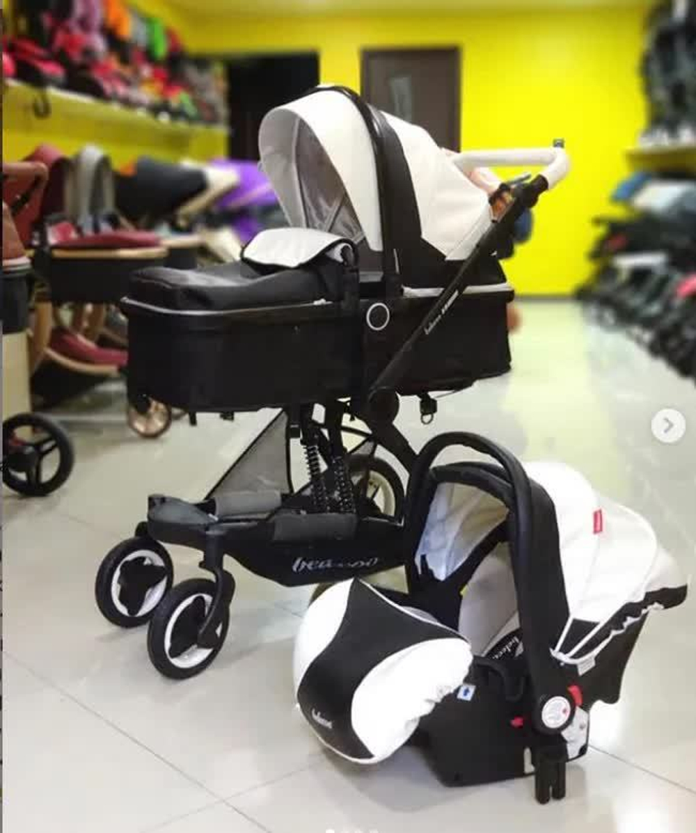 ДЕТСКАЯ КОЛЯСКА 3 В 1 BELECOO X6 ЧЁРНО-БЕЛАЯ ЭКОКОЖА