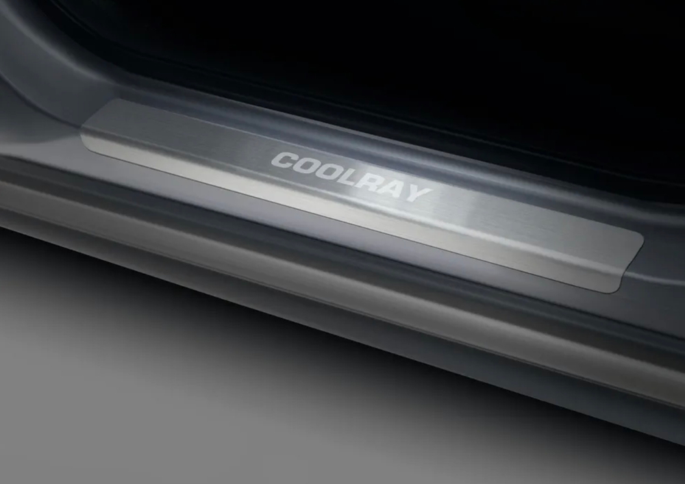 Накладки на пороги AutoMax для Geely Coolray SX11 2018-, только рынок РФ, нерж. сталь, с надписью, 4 шт., AMGECOO01
