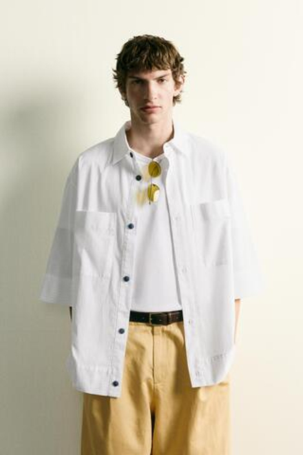 ZARА РУБАШКА BOXY FIT В ПОЛОСКУ, БЕЛЫЙ