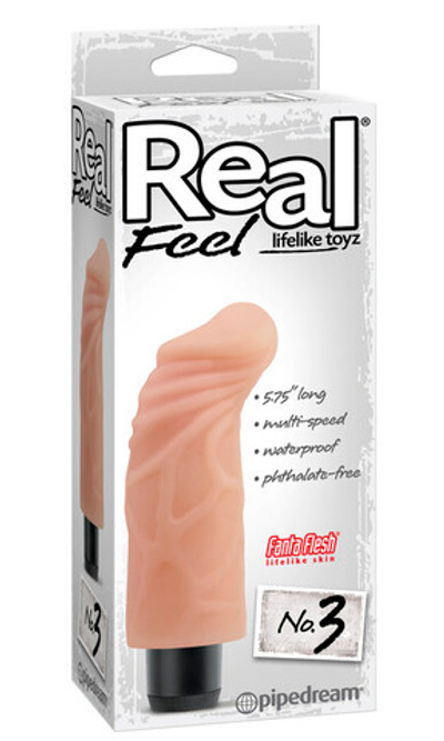 Вибратор Real Feel №3 с изгибом головки (Цвет: телесный)