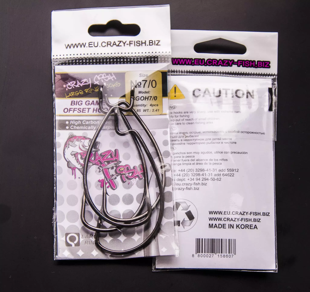 Офсетный крючок Crazy Fish Big Game Offset Hook №6/0 4 шт