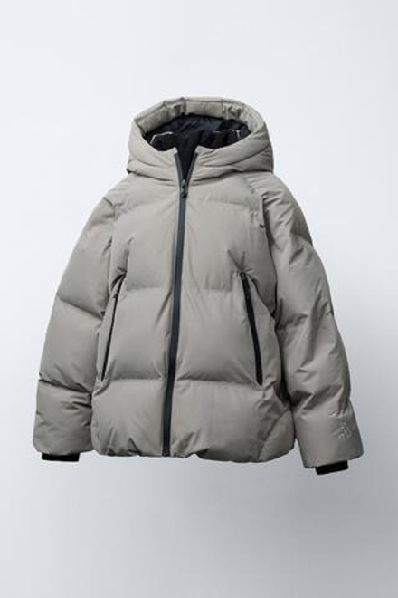 ZARA СТЕГАНЫЙ ПУХОВИК НА МОЛНИИ WATER REPELLENT, СВЕТЛЫЙ СЕРО-КОРИЧНЕВЫЙ