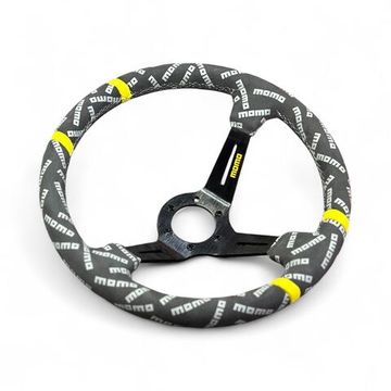 Спортивный руль Momo Ultra Logo замша чёрная с выносом 90мм жёлтый