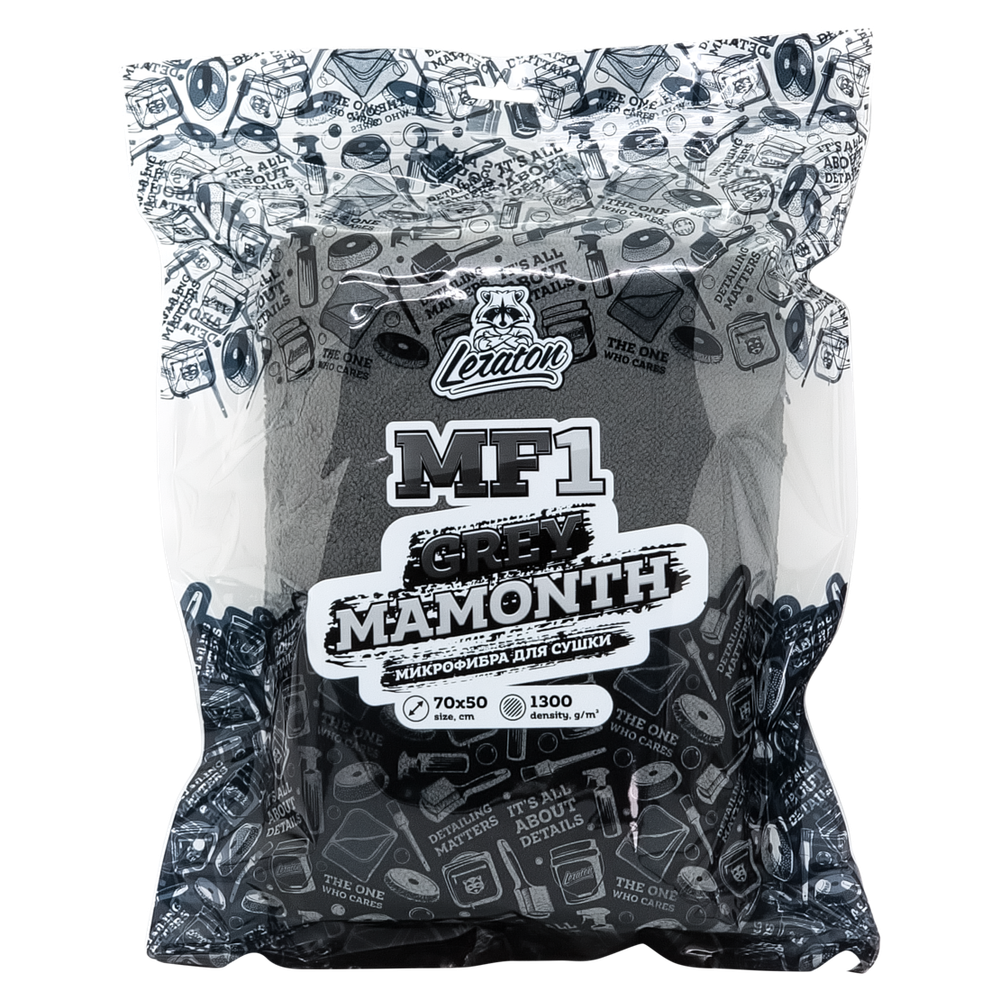 Плюшевая микрофибра для сушки LERATON GREY MAMONTH MF1 80x60