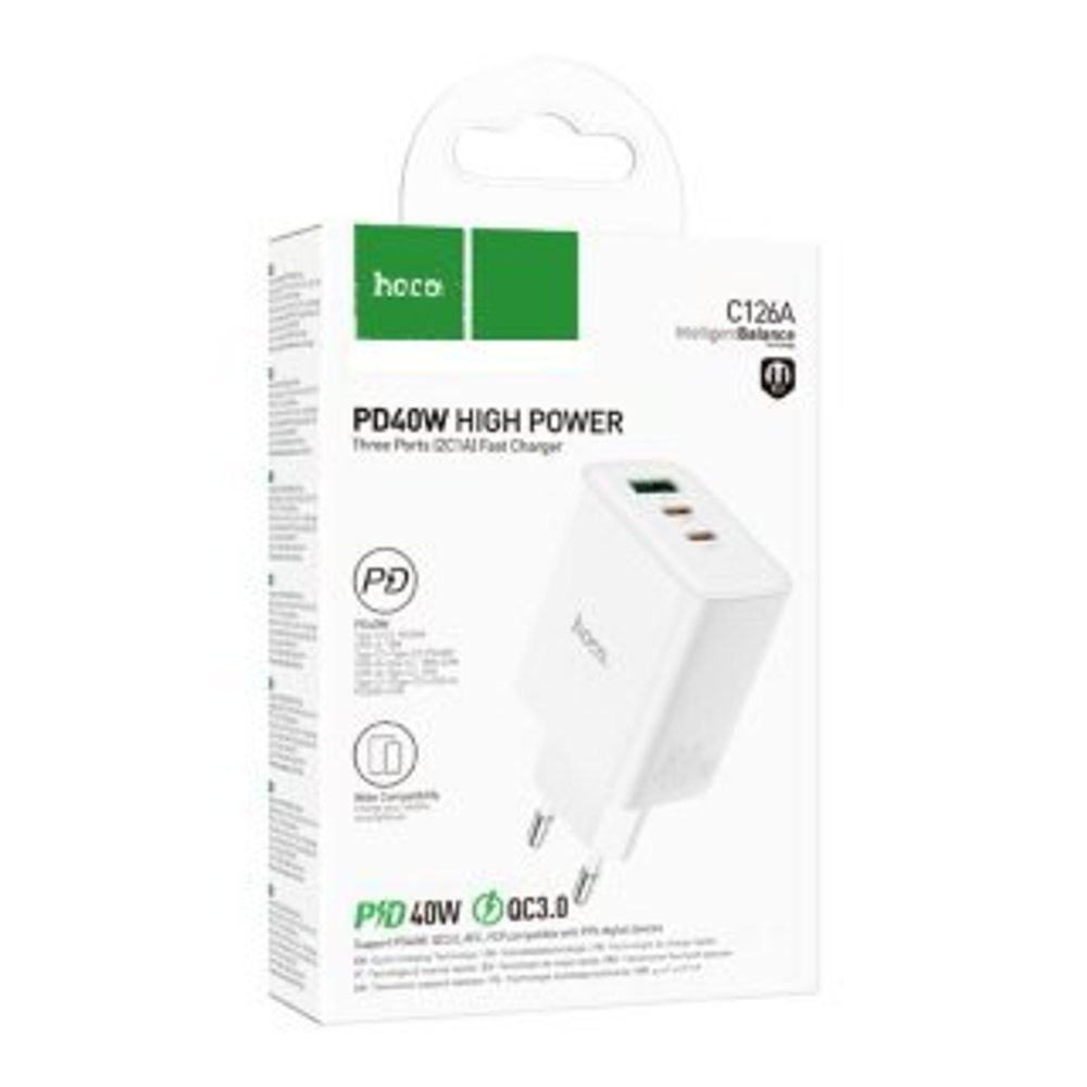 C126A Pure power three-port PD40W(2C1A) charger(EU)