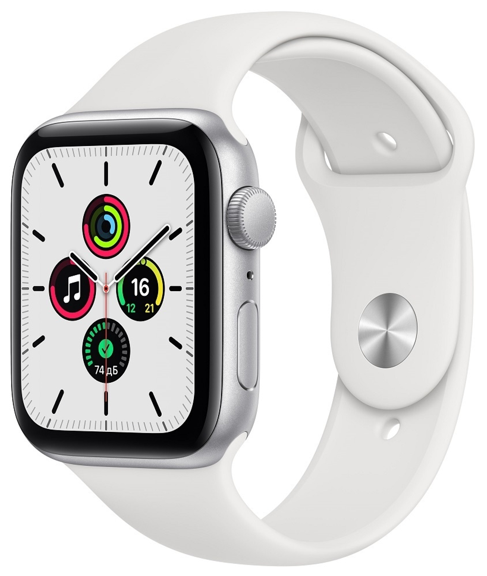 Часы Apple Watch Series SE 44 mm Silver Aluminum Case/White Sport Band
