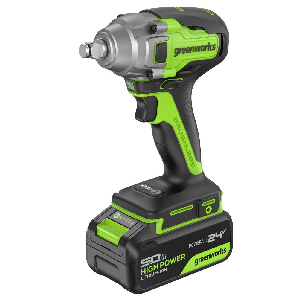 Гайковерт ударный акк. Greenworks GD24IW400, 24V,б/щет,1/2'', 400Нм,1х5Ач,ЗУ,кор (3802907CUG)