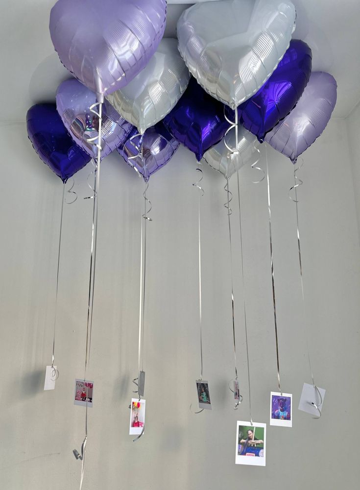 Воздушные гелиевые сердца с фото фиолетовый/белый/сиреневый №4659