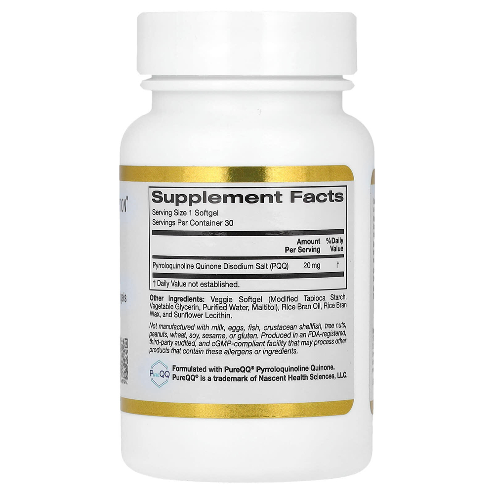 California Gold Nutrition, пирролохинолинхинон, 20 мг, 30 растительных капсул