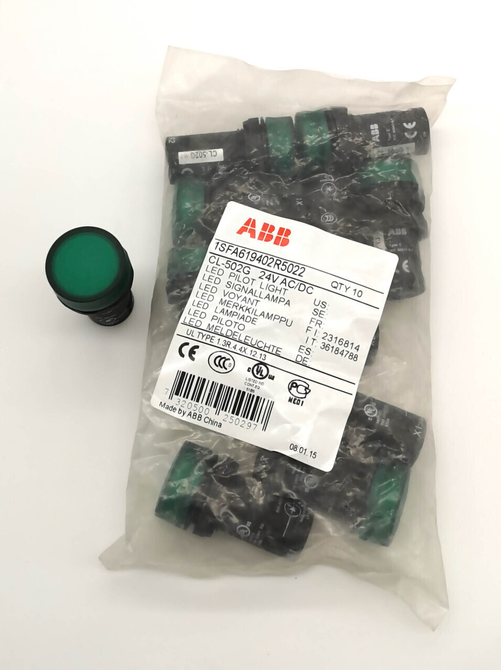 Лампа зеленая со встроенным светодиодом ABB CL-502G, 24В AC/DC 1SFA619402R5022