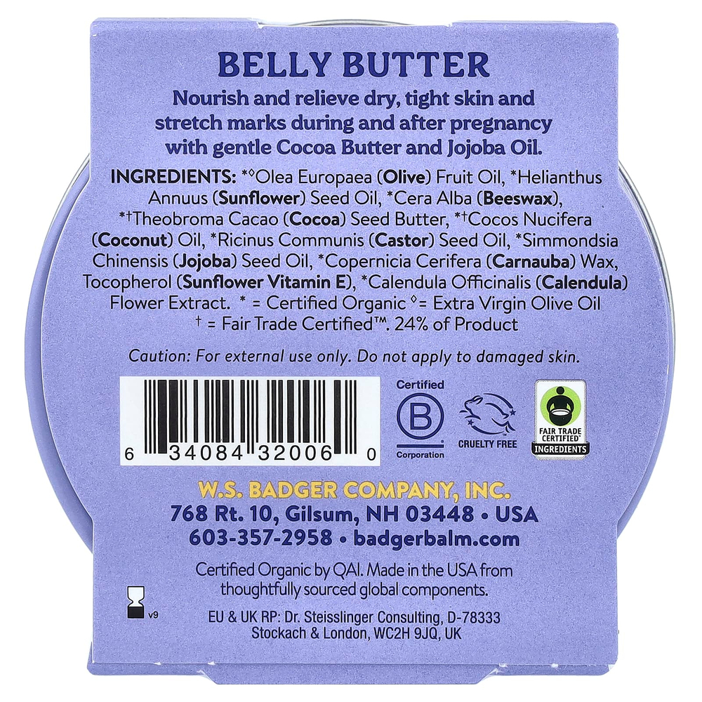 Badger, Органическое масло для живота, масло какао и календула, 56 г (2 унции)