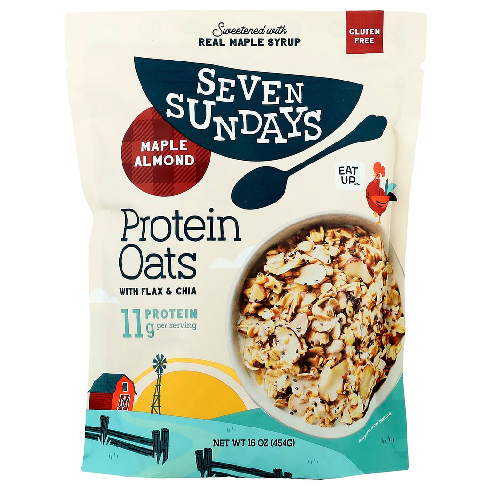 Seven Sundays, Protein Oats with Flax & Chia, клен и миндаль, 454 г (16 унций)