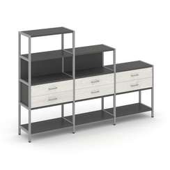 Shelf System Трехсекционный стеллаж четырех/трех/двухярусный с ящиками SN.STM-431 Антрацит/Дуб Навар