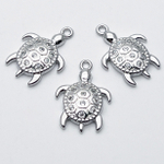 Подвеска Черепаха, цвет серебро (родий), фианиты, размер 18*13 мм, цена за 1 шт
