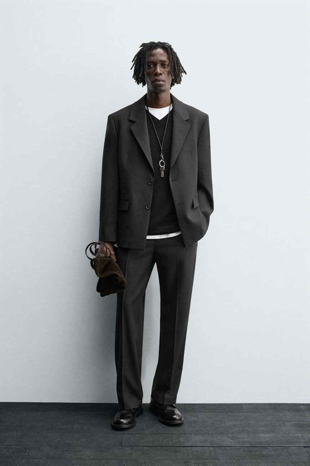 ZARA КОСТЮМНЫЕ БРЮКИ С ТЕКСТУРОЙ, АНТРАЦИТОВО-СЕРЫЙ