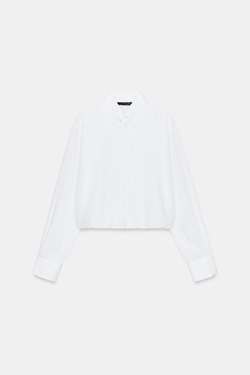 ZARA РУБАШКА ИЗ ПОПЛИНА В ПОЛОСКУ С РУКАВАМИ-БУФФ, БЕЛЫЙ