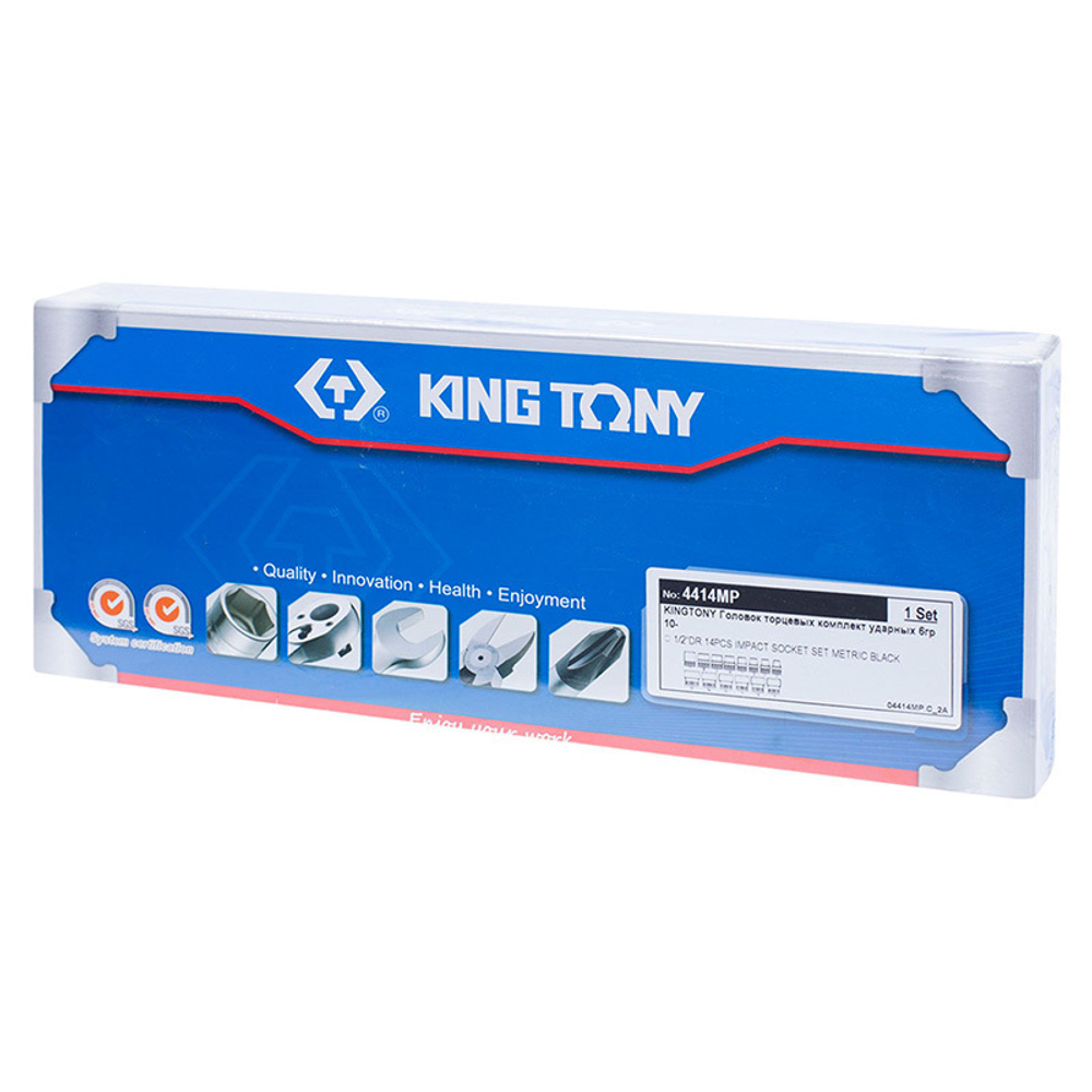 KING TONY (4414MP) Набор ударных торцевых головок 1/2", 6-гранные, 10-27 мм, 14 предметов