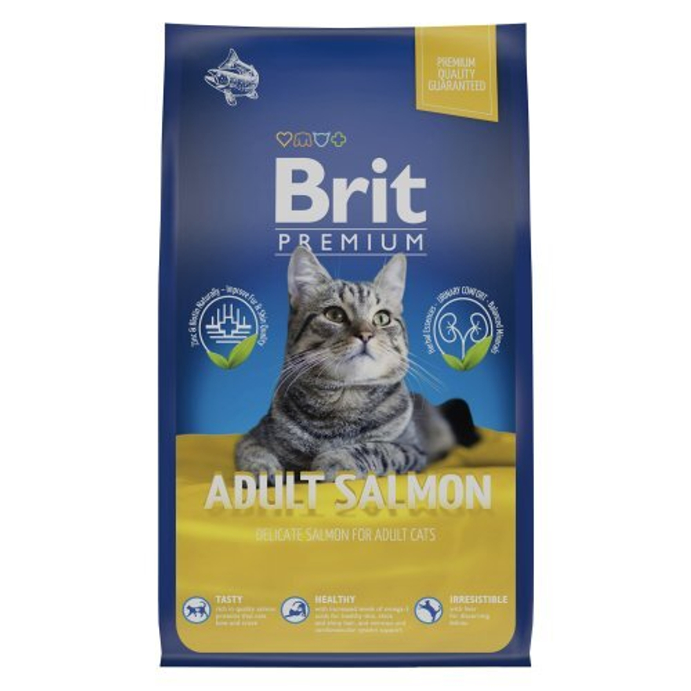 Сухой корм для взрослых кошек BRIT PREMIUM с лососем "Cat Adult Salmon", 0.8кг