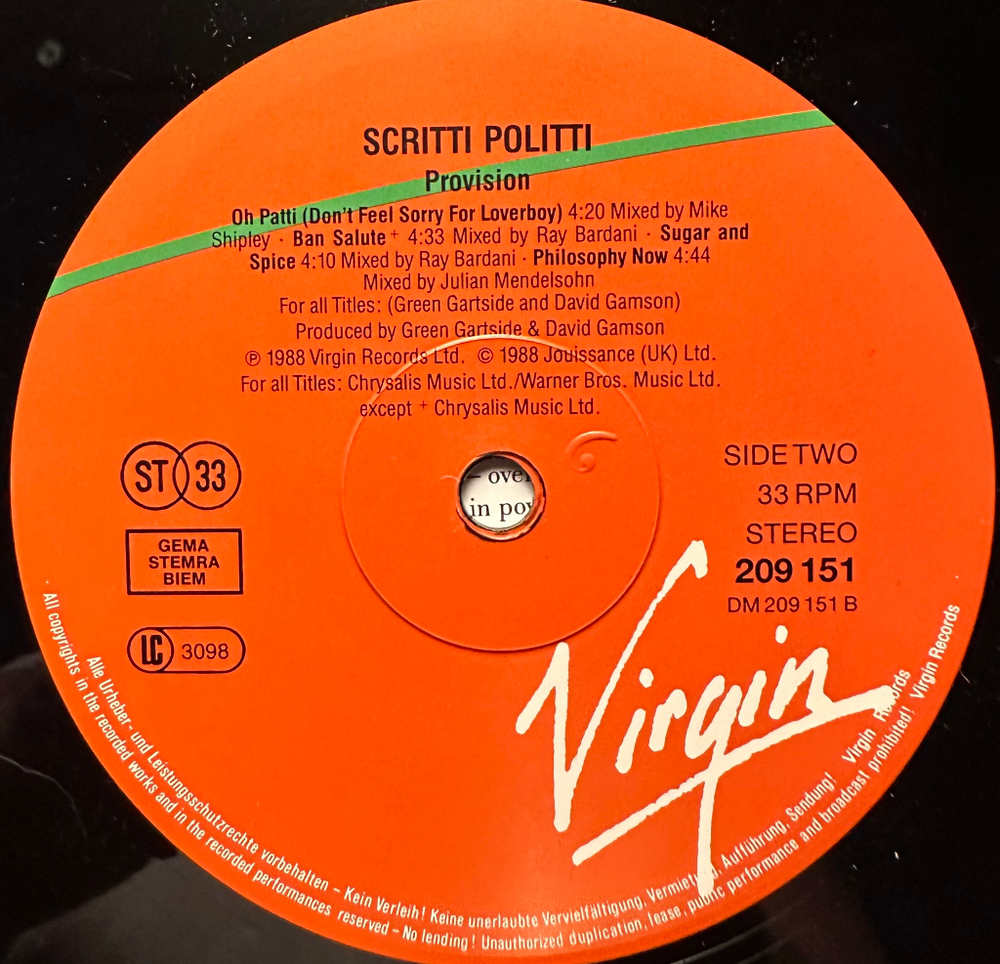 Scritti Politti - Provision (Европа 1988г.)