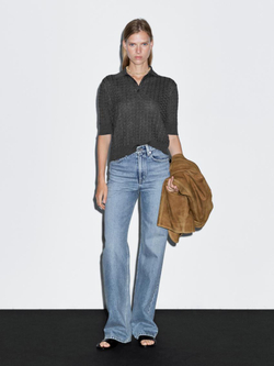 Massimo Dutti Поло из смесовой шерсти с узором «косы», антрацитово-серый