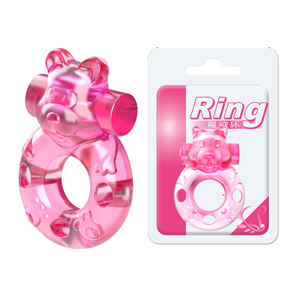 Розовое эрекционное виброкольцо 3,5х5,3см Baile Pink Bear Cock Rings BI-010083A