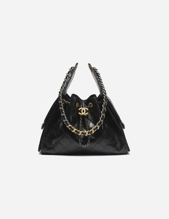 Chanel 25 Small Handbag Suede Calfskin & Finish Metal Black