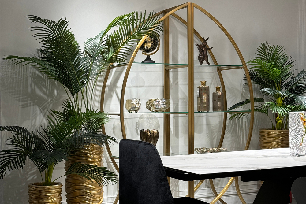 Стеллаж Garda Decor Полусфера прозрачное стекло, золото блестящий 71*48*202 см