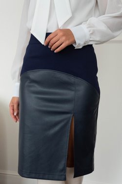 Юбка-карандаш из экокожи и трикотажа джерси