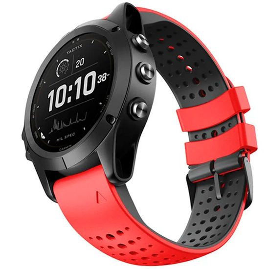 Ремешок дышащий Athlet 22 мм. для Garmin Fenix 7/6/5, EPIX 2, MARQ, Forerunner 935 / 945 / 955 / 965, instinct, instinct 2 двухцветный силиконовый быстросъемный (Красный/черный)