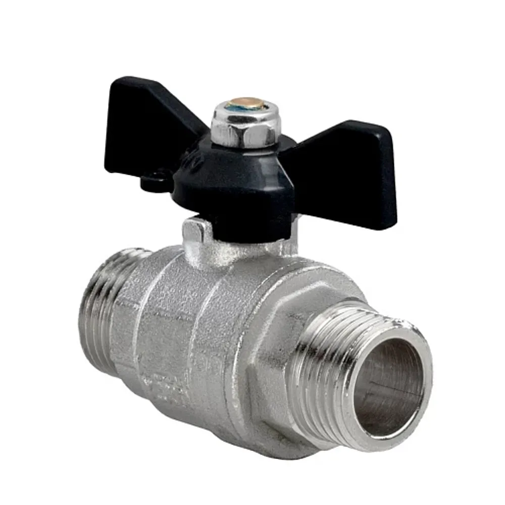 Кран шаровой ГОСТ ручка бабочка, латунь, наружная/наружная резьба 3/4",PN40 никель, RTP (49313)